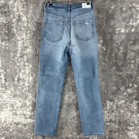 NEW H&M Womens Size 2R Slim Super High Rise Distressed Denim Jean Blue Pants Zip - Picture 3 of 12